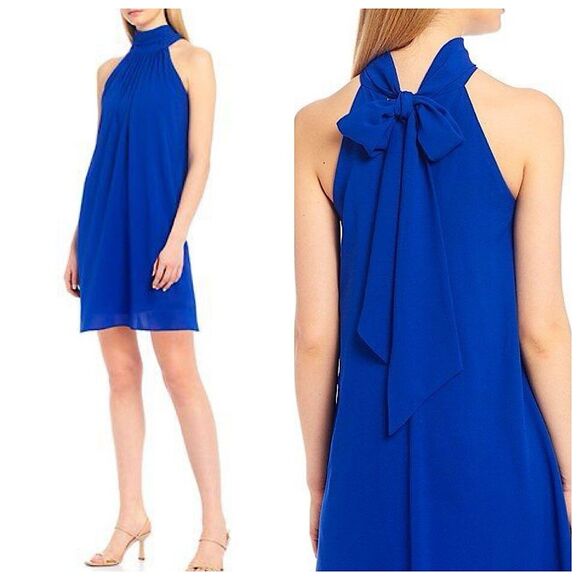 Badgley Mischka Dresses & Skirts - Badgley Mischa Elise Mini Dress Sz 10 Trapeze Back Tie Turtleneck Sleeveless